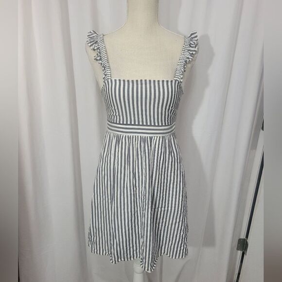 Madewell Striped Ruffle-Strap Empire Dress sz 00 - Picture 4 of 12